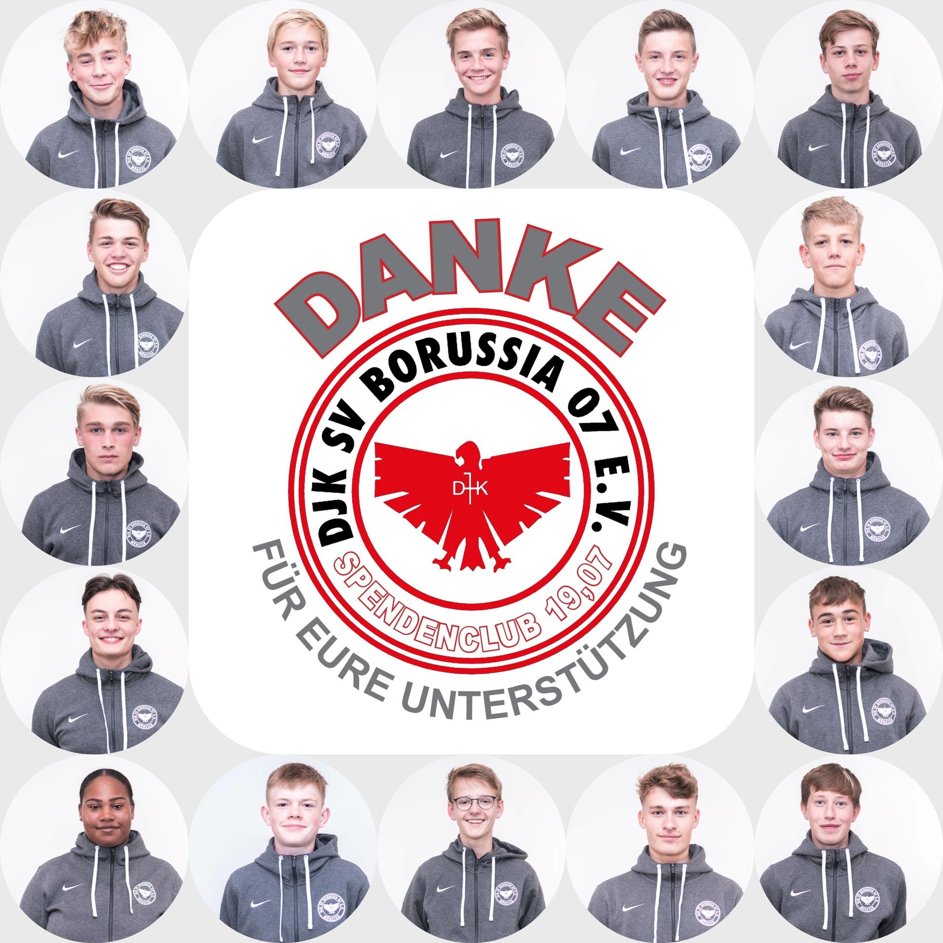 Collage von Jugendlichen in grauen Jacken mit dem Text "Danke für eure Unterstützung" in der Mitte.