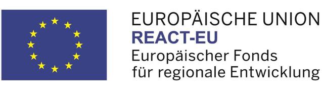 Logo der Europ&auml;ischen Union: Sterne auf blauer Fl&auml;che mit Text zu REACT-EU und dem Europ&auml;ischen Fonds f&uuml;r regionale Entwicklung.