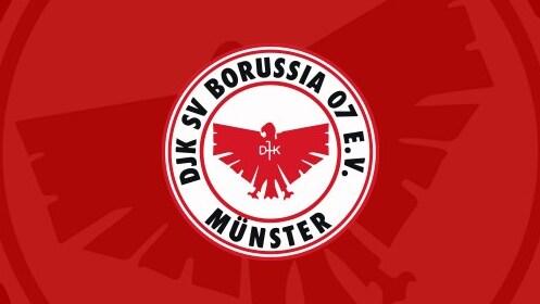 Logo des DJK SV Borussia 07 E.V. M&uuml;nster, mit einer roten Adler-Silhouette auf wei&szlig;em Hintergrund und rotem Rand.