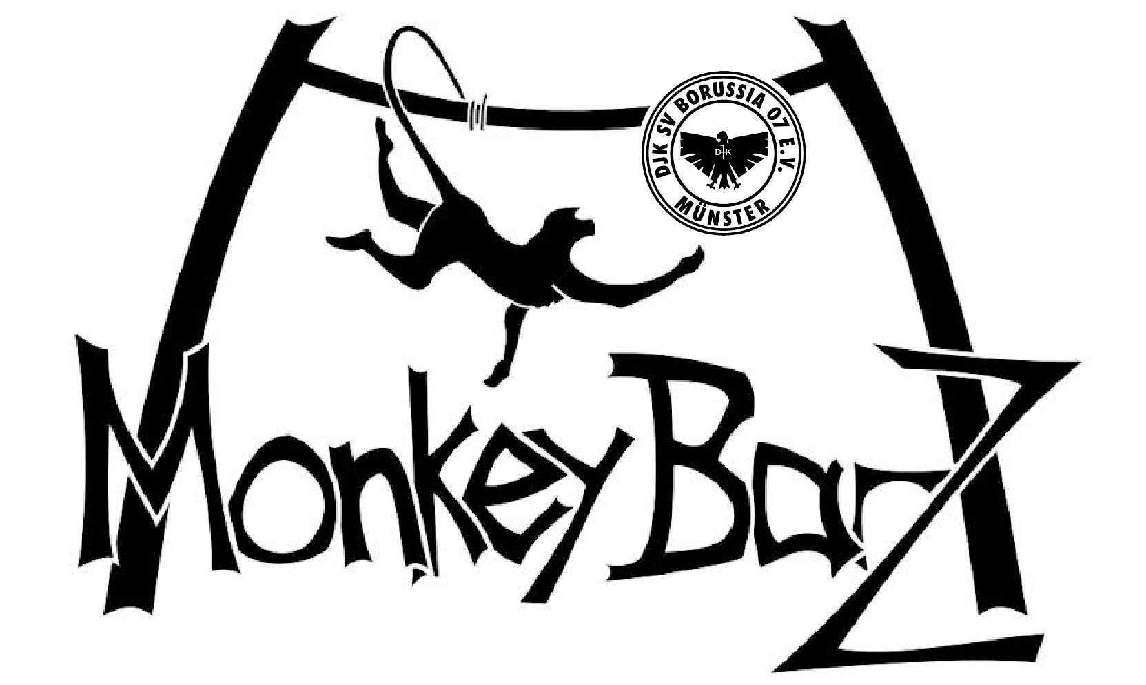 Logo der MonkeyBarz mit schwingendem Affen und dem Vereinswappen von Borussia e.V. M&uuml;nster in der Ecke.