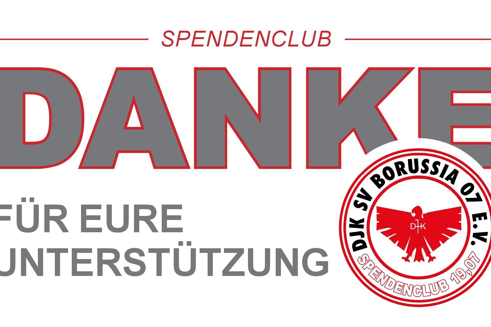 Logo des Spendenclubs mit dem Text &bdquo;Danke f&uuml;r eure Unterst&uuml;tzung&ldquo; und einem roten Adler-Symbol der DJK SV Borussia 07 e.V.