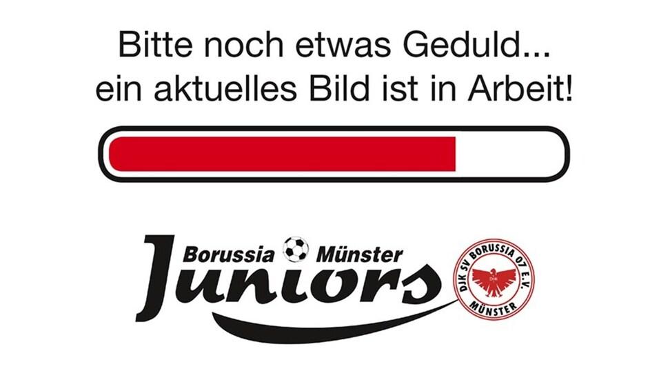 Ladebalken mit der Aufschrift &bdquo;Bitte noch etwas Geduld... ein aktuelles Bild ist in Arbeit!&ldquo; und Logo von Borussia M&uuml;nster Juniors.
