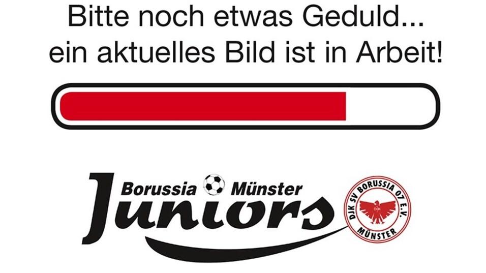 Ladebalken mit der Aufschrift &bdquo;Bitte noch etwas Geduld... ein aktuelles Bild ist in Arbeit!&ldquo; und Logo von Borussia M&uuml;nster Juniors.