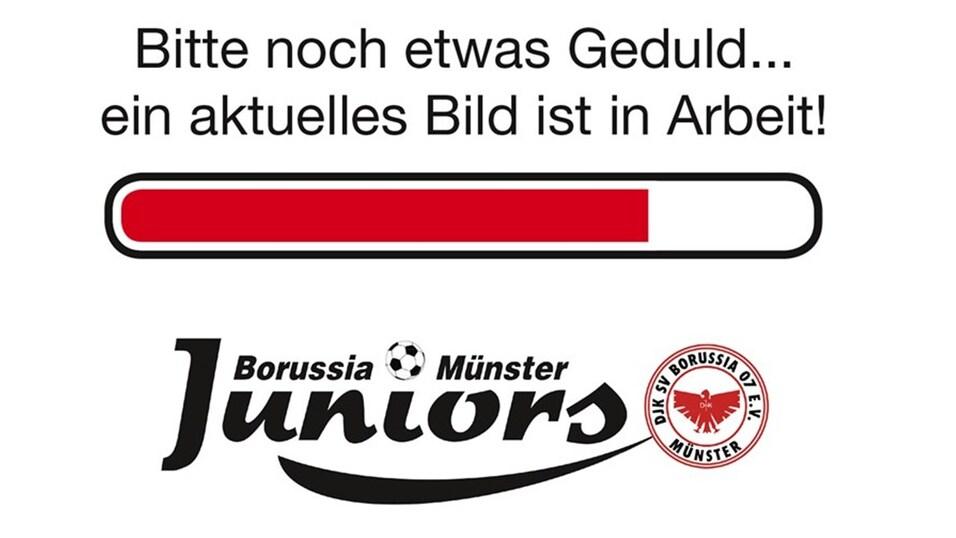 Ladebalken mit der Aufschrift &bdquo;Bitte noch etwas Geduld... ein aktuelles Bild ist in Arbeit!&ldquo; und Logo von Borussia M&uuml;nster Juniors.