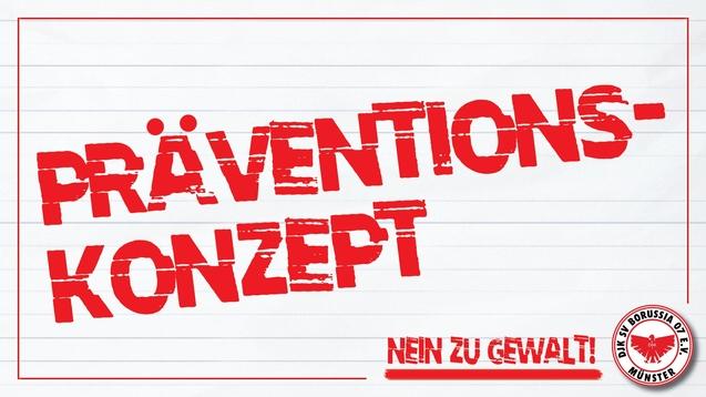 Rotes Plakat mit dem Schriftzug „PRÄVENTIONSKONZEPT“ und „NEIN ZU GEWALT!“ in großen Buchstaben. Hintergrund in weiß.