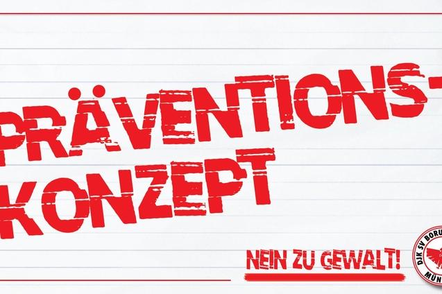 Rotes Plakat mit dem Schriftzug &bdquo;PR&Auml;VENTIONSKONZEPT&ldquo; und &bdquo;NEIN ZU GEWALT!&ldquo; in gro&szlig;en Buchstaben. Hintergrund in wei&szlig;.