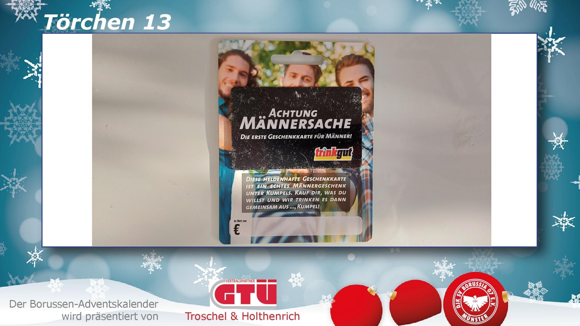 Verpackung eines Spiels mit dem Titel „Achtung Männersache“ und Bildern von drei Männern auf der Vorderseite.