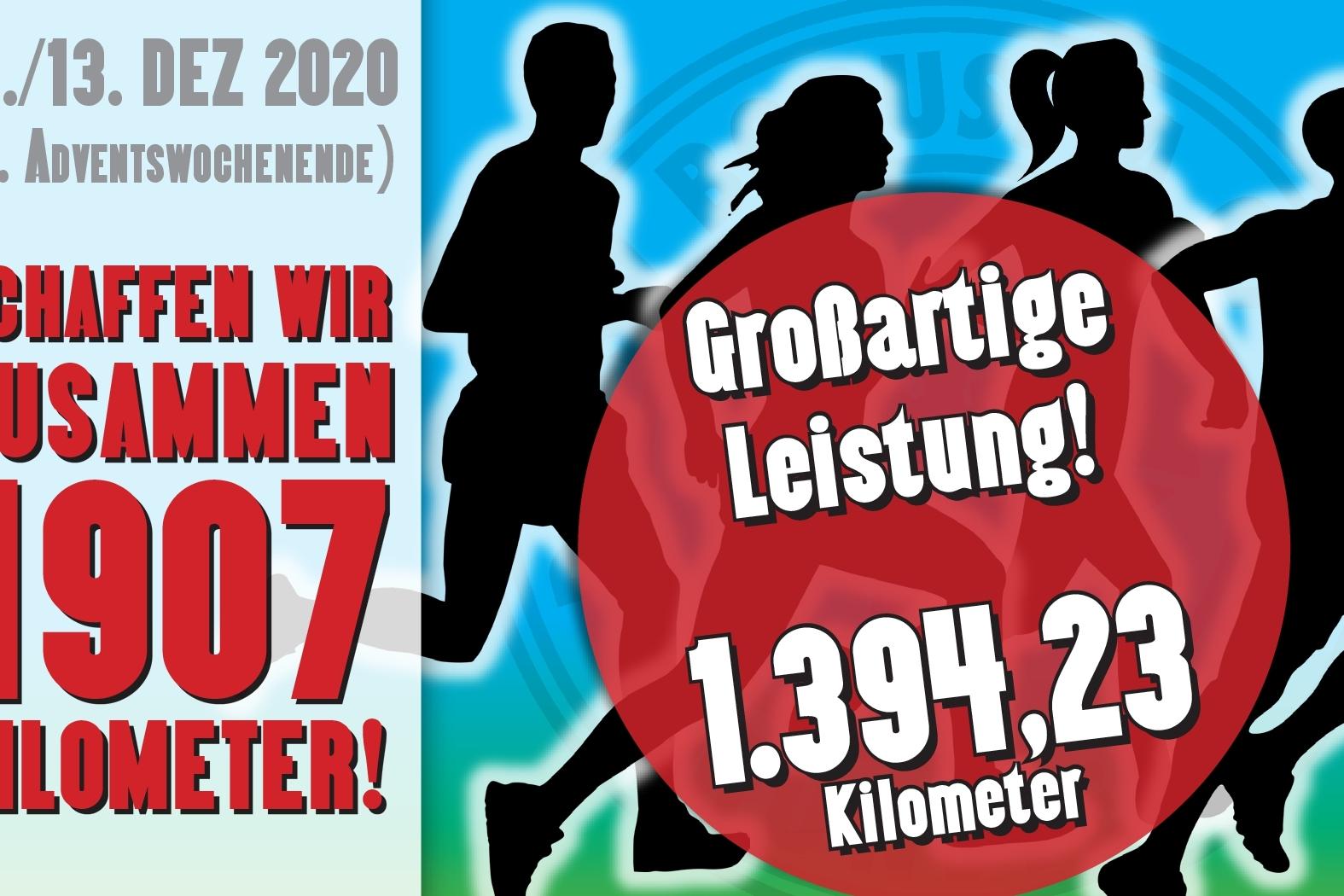 Grafische Ank&uuml;ndigung eines Lauf-Events mit Daten, Distanz und motivierendem Text auf buntem Hintergrund.