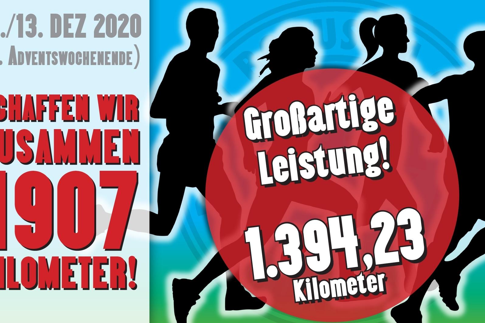 Grafische Ank&uuml;ndigung eines Lauf-Events mit Daten, Distanz und motivierendem Text auf buntem Hintergrund.