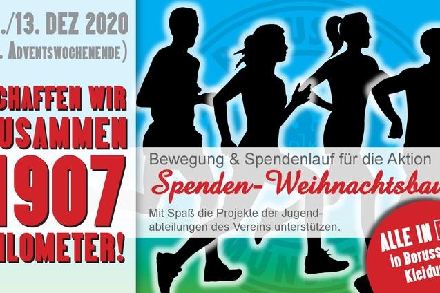 Grafik f&uuml;r einen Spendenlauf mit Silhouetten von L&auml;ufern, Datum und Aufforderung zur Teilnahme an der Aktion.
