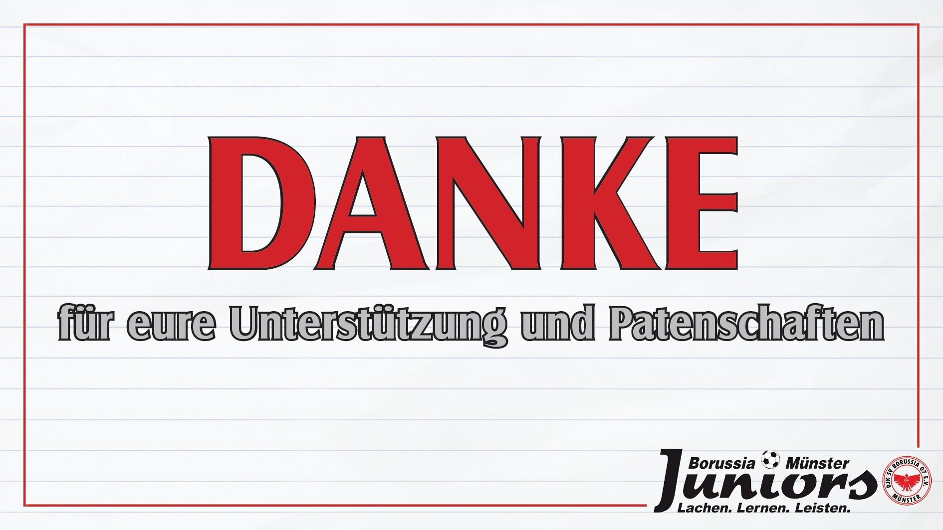 Danke für eure Unterstützung und Patenschaften steht in großen roten Buchstaben auf einem weißen Hintergrund.