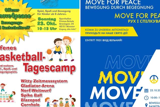 Plakat f&uuml;r ein offenes Basketball-Tagescamp mit Details zu Aktivit&auml;ten, Datum und Uhrzeit in buntem Layout.