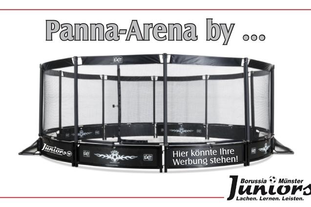 Panna-Arena mit schwarzem Netz und Werbefl&auml;chen, pr&auml;sentiert von Borussia M&uuml;nster Juniors.