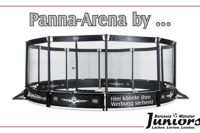 Panna-Arena mit schwarzem Netz und Werbefl&auml;chen, pr&auml;sentiert von Borussia M&uuml;nster Juniors.
