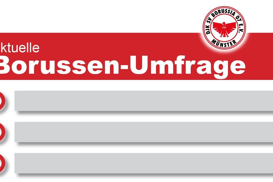 Grafik mit der &Uuml;berschrift &bdquo;Aktuelle Borussen-Umfrage&ldquo; und drei leeren Auswahlk&auml;stchen in grauer Farbe.