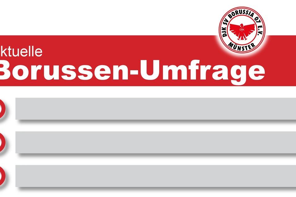 Grafik mit der &Uuml;berschrift &bdquo;Aktuelle Borussen-Umfrage&ldquo; und drei leeren Auswahlk&auml;stchen in grauer Farbe.