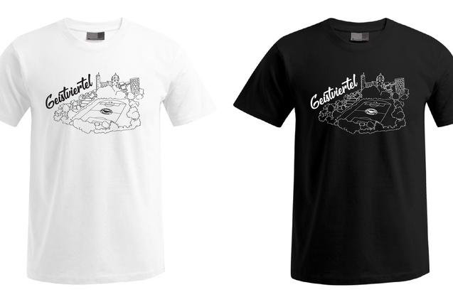 Drei T-Shirts in Rot, Wei&szlig; und Schwarz mit grafischem Druck auf der Vorderseite.
