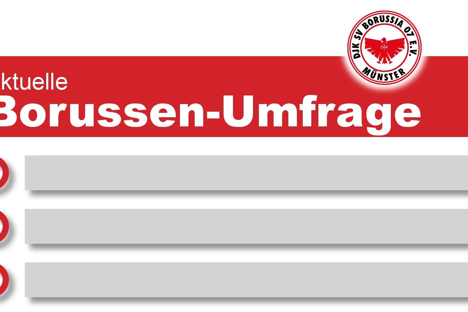 Grafik mit der &Uuml;berschrift &bdquo;Aktuelle Borussen-Umfrage&ldquo; und drei leeren Auswahlk&auml;stchen in grauer Farbe.