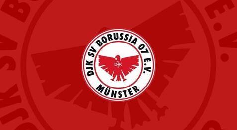 Logo von DJK SV Borussia 07 e.V. Münster mit rotem Hintergrund und stilisiertem Adler im Zentrum.