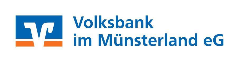 Logo der Volksbank im M&uuml;nsterland eG in Blau und Orange auf wei&szlig;em Hintergrund.