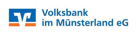 Logo der Volksbank im M&uuml;nsterland eG in Blau und Orange auf wei&szlig;em Hintergrund.