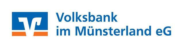 Logo der Volksbank im M&uuml;nsterland eG in Blau und Orange auf wei&szlig;em Hintergrund.