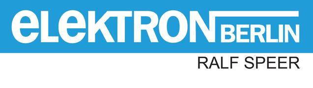 Logo mit der Aufschrift &bdquo;elektron berlin&ldquo; in Blau und &bdquo;RALF SPEER&ldquo; in Schwarz darunter.