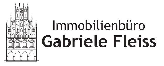 Logo eines Immobilienb&uuml;ros mit einer zeichnerischen Darstellung eines Geb&auml;udes und dem Schriftzug &bdquo;Gabriela Fleiss&ldquo;.
