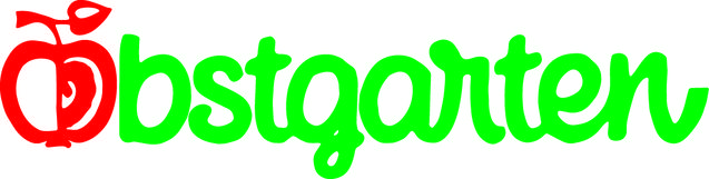 Logo mit rotem Apfel-Icon und dem Schriftzug &bdquo;Obstgarten&ldquo; in gr&uuml;ner, verspielter Schrift.