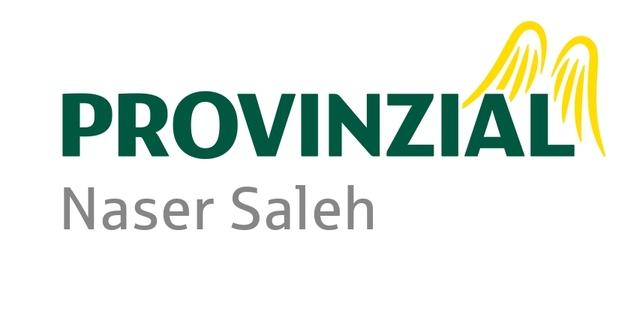 Logo der Provinzial mit dem Schriftzug "Naser Saleh" in gr&uuml;ner und grauer Schrift. Gelbe Fl&uuml;gel sind oberhalb des Texts.