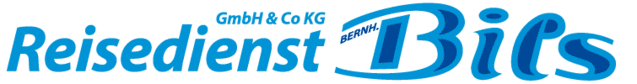 Logo des Unternehmens Reisdienst Bils GmbH & Co KG in blauer Schrift auf wei&szlig;em Hintergrund.