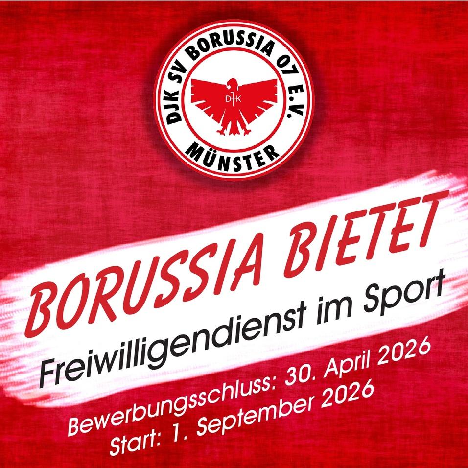 Logo von DJK SV Borussia 07 e.V. Münster mit Informationen zu Freiwilligendiensten im Sport, Bewerbungsfristen.