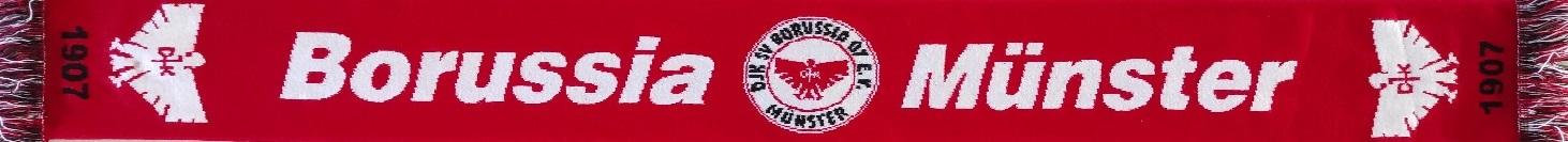 Roter Schal mit dem Logo und Schriftzug &bdquo;Borussia M&uuml;nster&ldquo; in wei&szlig;en Buchstaben.